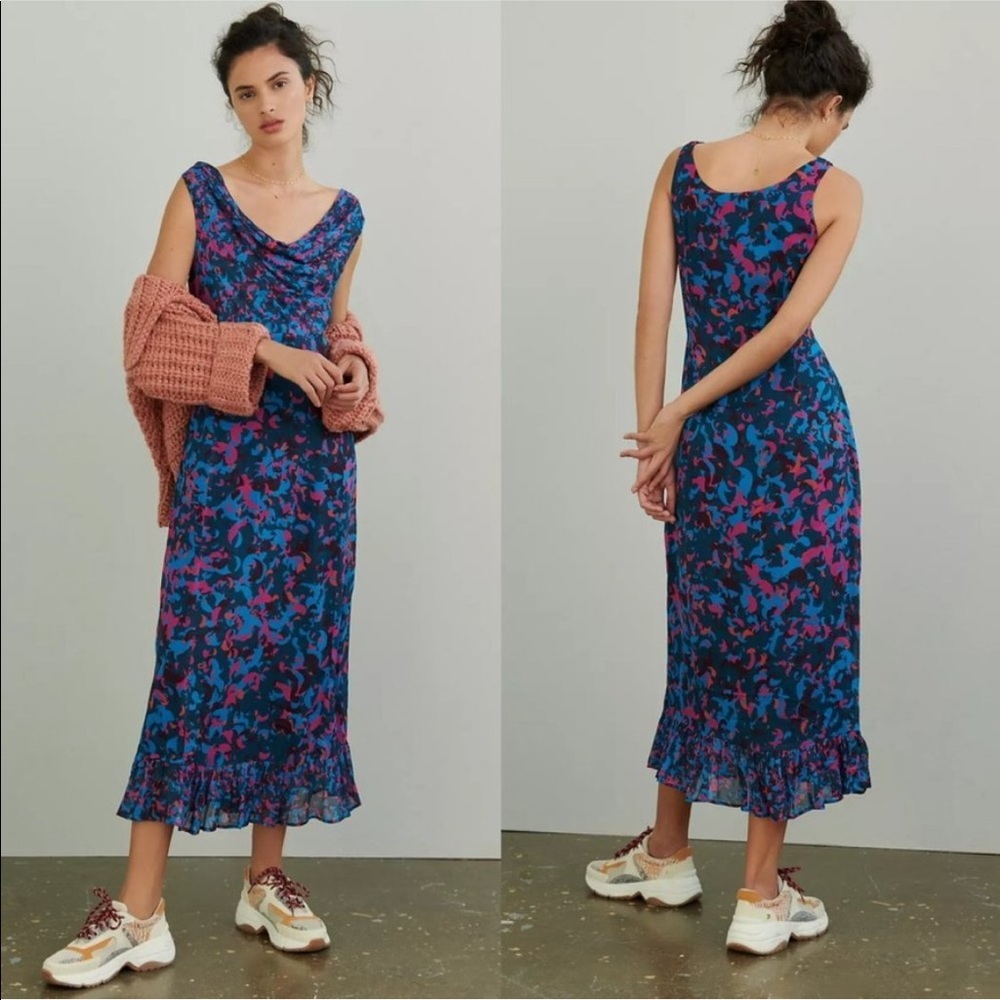 Anthropologie Vibrant Blue and Pink Maxi Dress